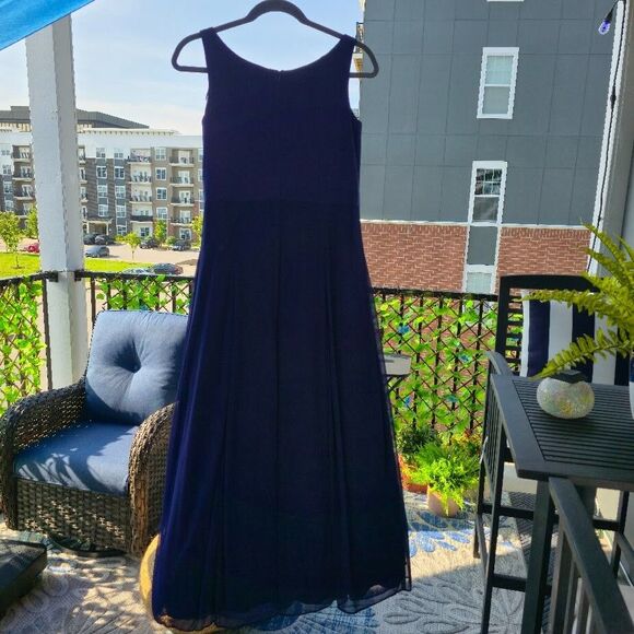 Alex Evening Ball Gown Maxi Dress 14 Purple Blue Rhinestone Embellished Neckline - Picture 13 of 15